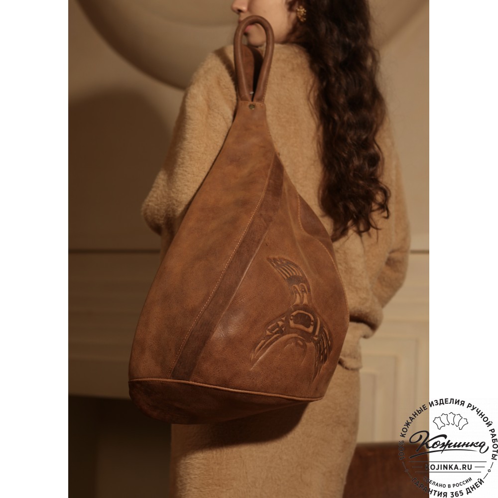 Кожаный рюкзак "Эль-Пасо" c карманом (коричневый)